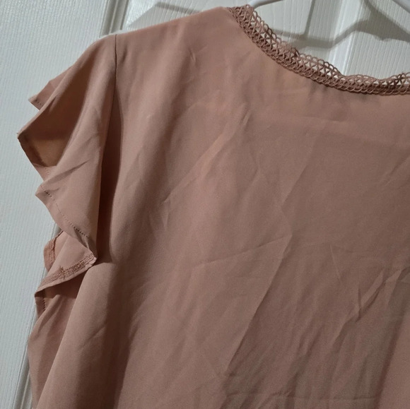 Favlux Blush Pink Flutter Sleeve Blouse, V-Neck, Crochet Trim, Pintuck Details. - Picture 10 of 12